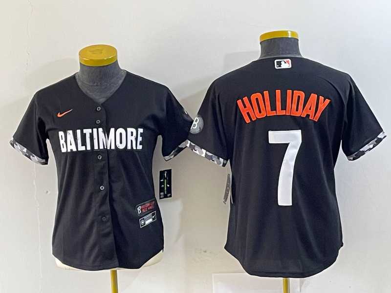 Women%27s Baltimore Orioles #7 Jackson Holliday Black 2023 City Connect Cool Base Stitched Jersey->mlb womens jerseys->MLB Jersey
